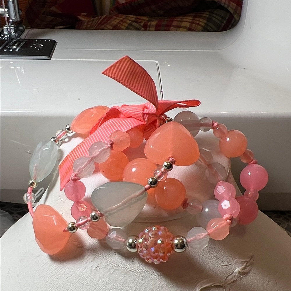 Pink and Orange Beaded Bracelet Set